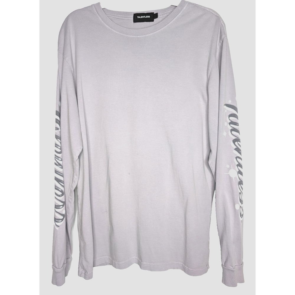 Talentless Mens Long Sleeve Graffiti Airbrush Logo Cotton Shirt Light Gray Large